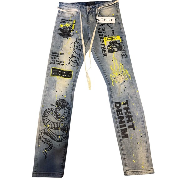 THRT Denim Serpent Graphic Print Men’s Skinny Jeans Size 32 NWT - Picture 1 of 12